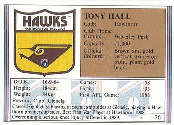 1992 AFL Regina #76 Tony Hall Back
